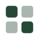 A minimalist icon showing a 2x2 grid of alternating dark and light green rounded squares