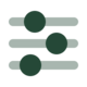 A minimalist icon showing three horizontal sliders with dark green knobs, typically used to represent settings or preferences.